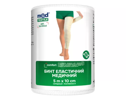 MedTextile, бинт еластичний, медичний, середньої розтяжності, 5 м х 10 см, 02 х 100 х 5 | интернет-аптека Farmaco.ua