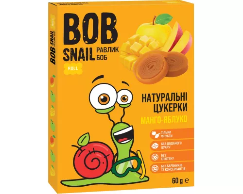 Bob Snail, цукерки натуральні, яблуко-манго, 60 г | интернет-аптека Farmaco.ua