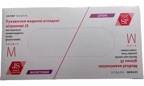 JS, перчатки, нитриловые, смотровые, нестерильные, не припудренные, размер M, №100 (50 пар) | интернет-аптека Farmaco.ua