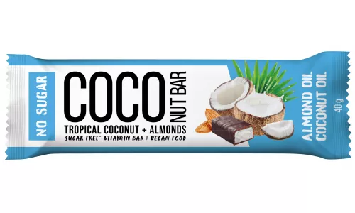 Здоровий перекус Coconut Bar, батончик-мюслі без цукру с кокосом та мигдалем у шоколадній глазурі, 40 г | интернет-аптека Farmaco.ua